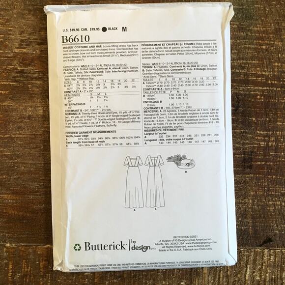 Butterick Sewing Pattern B6610 Historical Costume Edwardian Dress Hat 14-22UNCUT - Picture 2 of 3